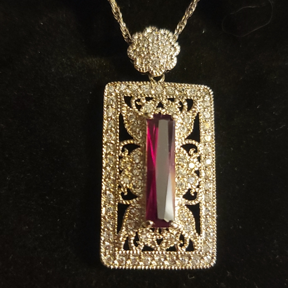 Ruby (lab created) & CZ necklace Sterling Silver
